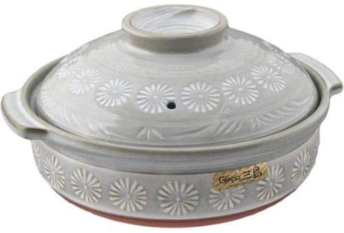 Japanese Hana Mishima Donabe Ceramic Hot Pot Casserole Banko Earthenware Clay Pot for Shabu Shabu Made In Japan (50 fl oz (8.5"D))